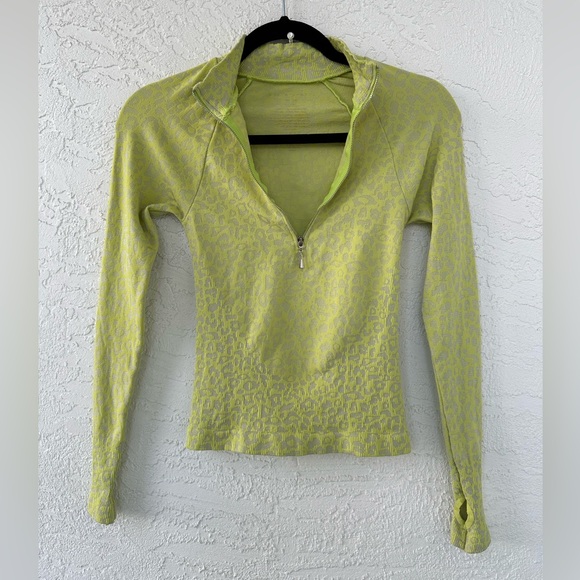 Free People Movement Leopard Top Long Sleeve Layering Lime XS - Picture 2 of 13